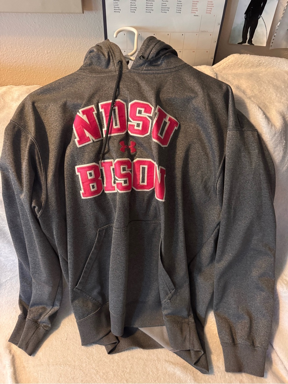 Under Armour women’s Gray Hoodie with Pink NDSU Bison Logo